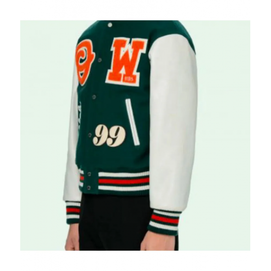 Mens Barrel Off White Varsity Jacket Green