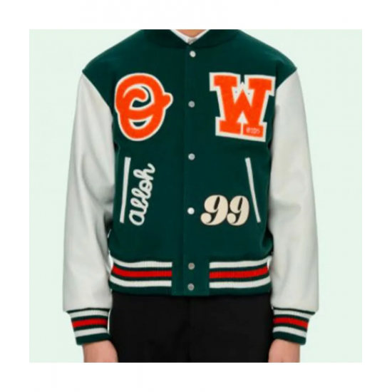 Mens Barrel Off White Varsity Jacket Green