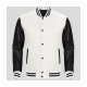 Men's Black Leather and White Wool Varsity Jacket