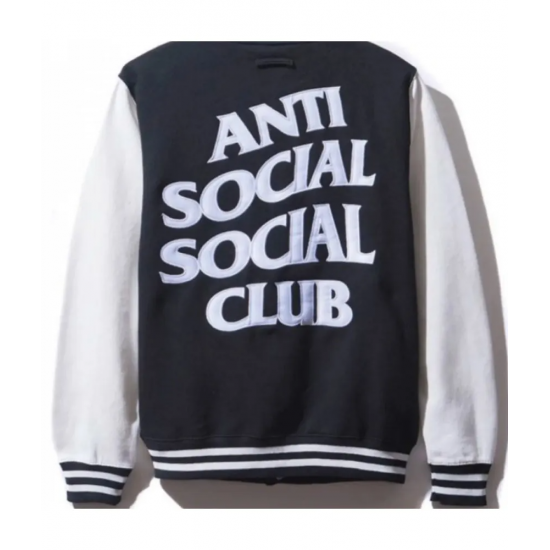 Men's Black and White Anti Social Social Club Bomber Varsity Jacket