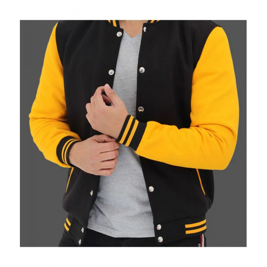 Men's Black and Yellow Baseball Varsity Jacket