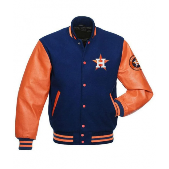 Mens Houston Astros Blue and Orange Varsity Jacket