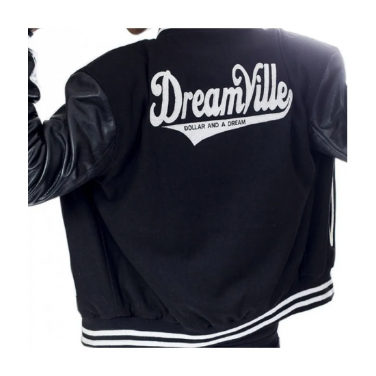Mens J Cole Dreamville Tour Bomber Varsity Black Jacket
