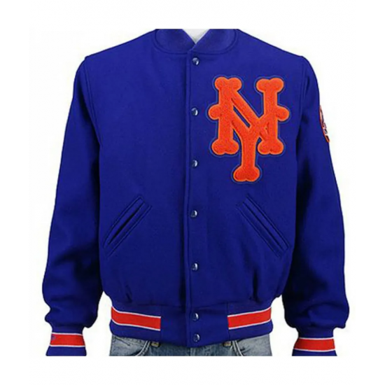 Mens New York NY Mets Blue Wool Jacket