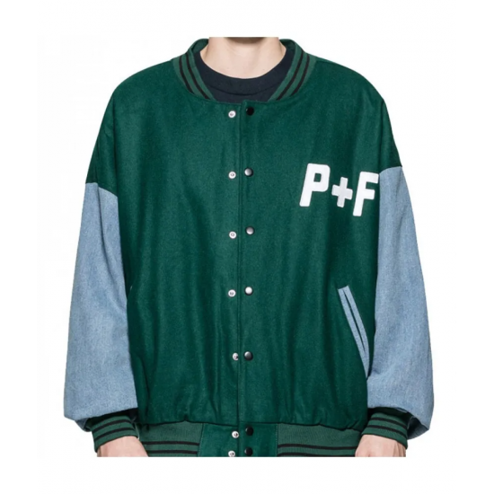 Mens Places Plus Faces Varsity Blue and Green Jacket