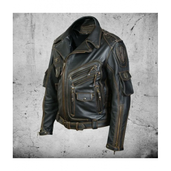 Mens Premium Cowhide Leather Motorcycle Jacket