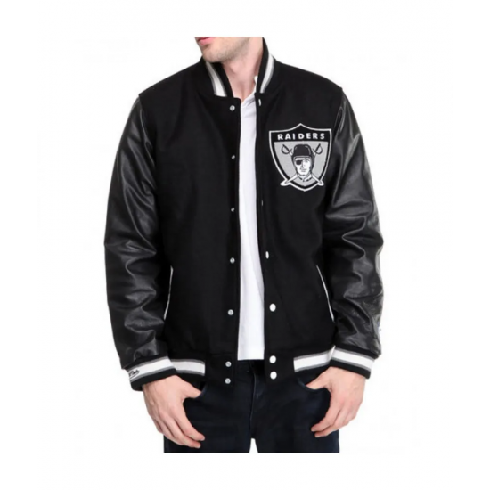 Mens Raiders Black Letterman Jacket