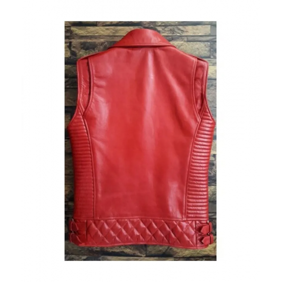 Mens Red Leather Biker Vest