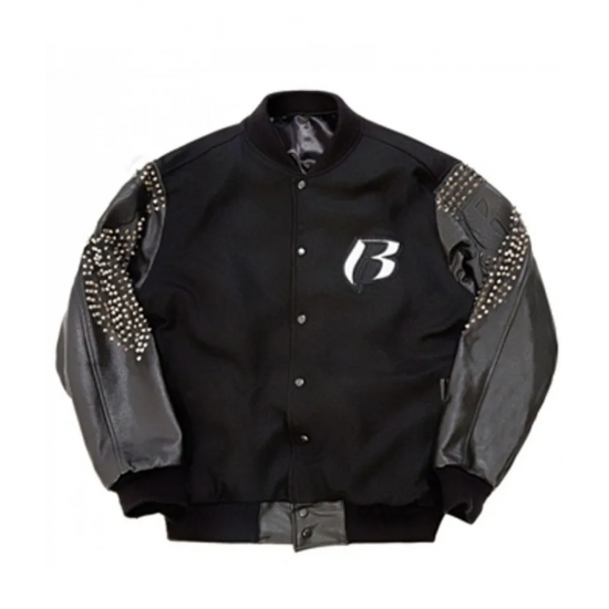 Mens Ruff Ryders Black Varsity Studded Jacket