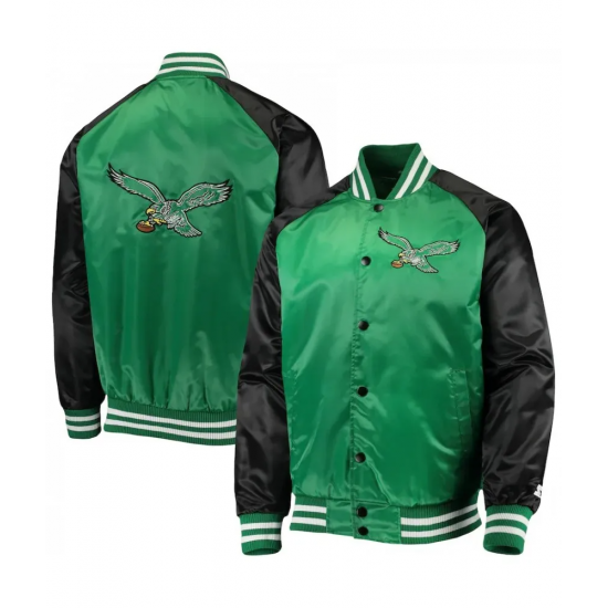 Mens Starter Green Black Philadelphia Eagles Lead Off Satin Varsity Jacket