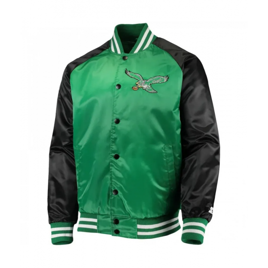 Mens Starter Green Black Philadelphia Eagles Lead Off Satin Varsity Jacket