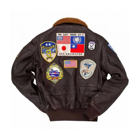 Mens Tom Cruise Top Gun Brown Leather Jacket