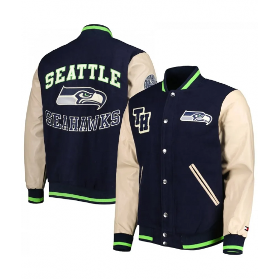 Mens Tommy Hilfiger College Navy Seattle Seahawks Full Zip Varsity Jacket