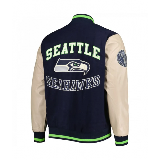 Mens Tommy Hilfiger College Navy Seattle Seahawks Full Zip Varsity Jacket