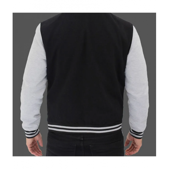 Mens Varsity Black and Gray Baseball Bomber Jacket