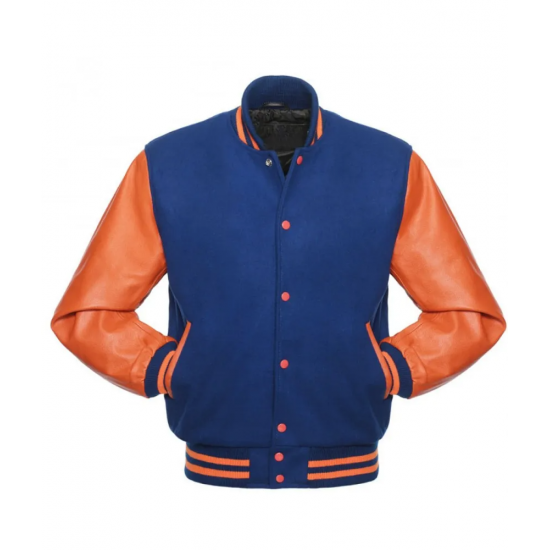 Mens Varsity Orange and Royal Blue Letterman Jacket