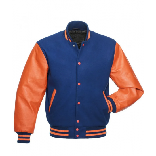 Mens Varsity Orange and Royal Blue Letterman Jacket