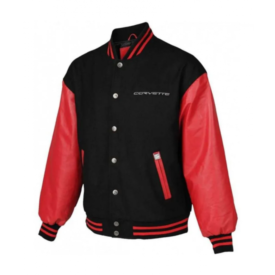 Mens Baseball Corvette Varsity Round Collar Bomber Letterman Jacket