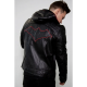 Mens Black Red Hood Black Leather Jacket