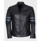 Mens Blue Stripe Black Cafe Racer Jacket