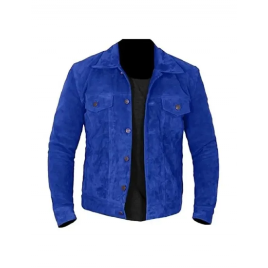 Mens Blue Suede Leather Jacket