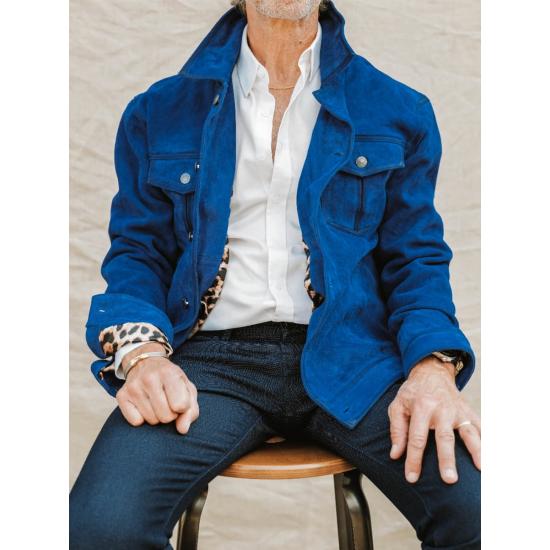 Mens Blue Suede Leather Jacket