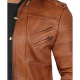 Mens Brown Leather Bomber Jacket Removable Hood