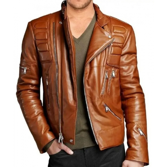 Mens Brown Padded Leather Jacket