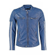 Mens Cafe Racer Leather Biker Jacket Blue with White Stripes