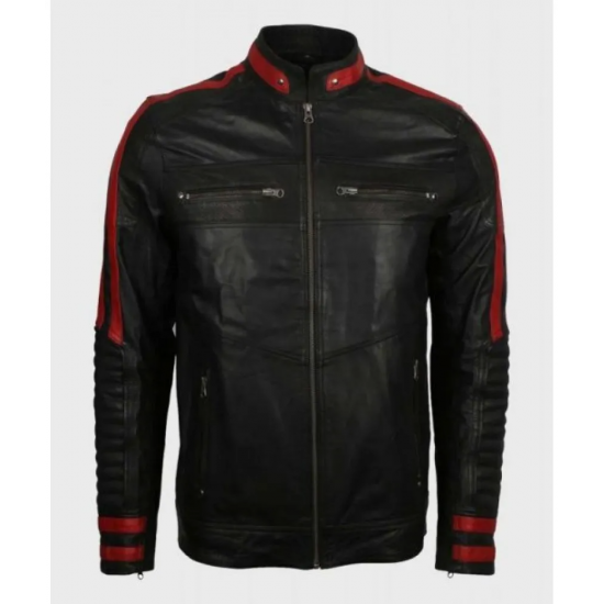 Mens Cafe Racer Red & Black Leather Jacket