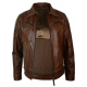 Mens Distressed Leather Biker Jacket Belted Brown Fur Collar