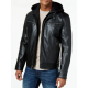 Mens Hooded Black Leather Jacket