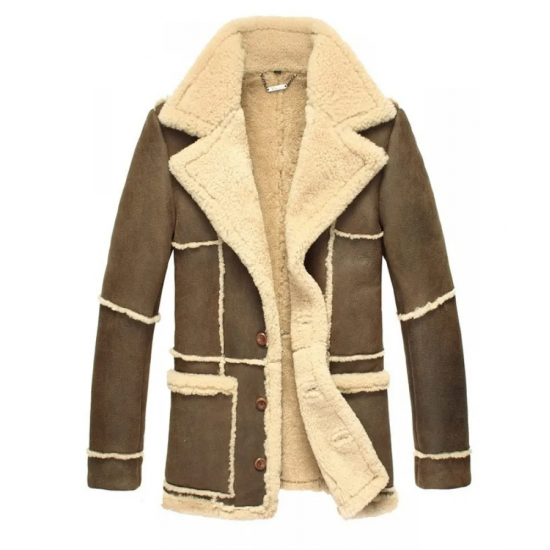 Mens Shearling Brown Suede Leather Coat