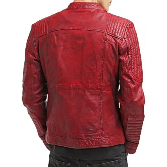 Mens Sheepskin Leather Cafe Racer Biker Jacket Maroon