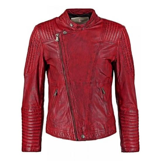 Mens Sheepskin Leather Cafe Racer Biker Jacket Maroon