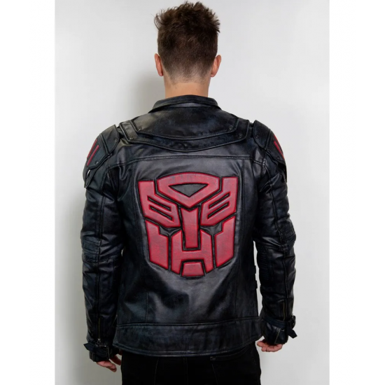 Mens Transformers Autobot Shield Black Armor Leather Jacket