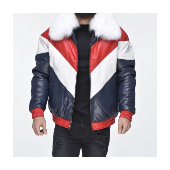 Mens V Bomber Leather Jacket