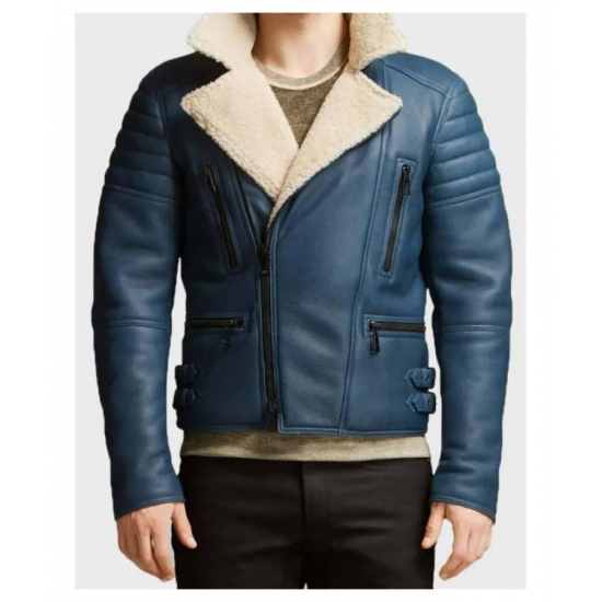 Mens Asymmetrical Shearling Leather Jacket