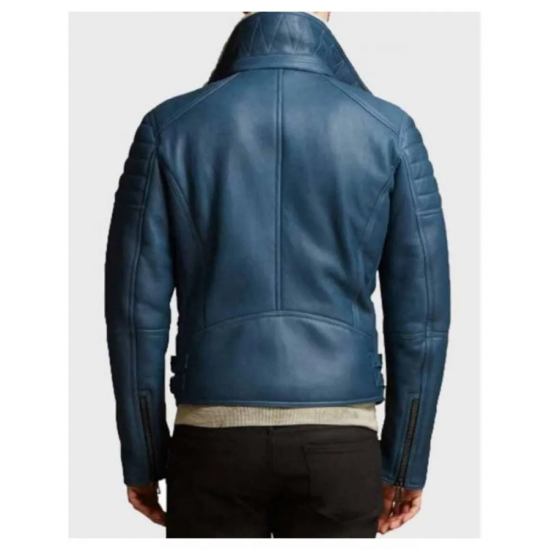 Mens Asymmetrical Shearling Leather Jacket