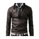 Mens Belted Buckle Collar Slim Fit Dark Brown Jacket