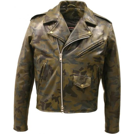 Mens Biker Classic Military Camouflage Leather Jacket