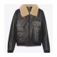 Mens Black Sheepskin Leather Aviator Jacket with Removable Fur Collar