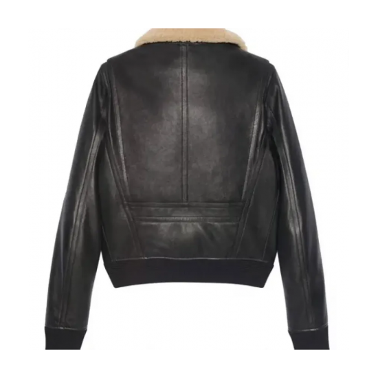 Mens Black Sheepskin Leather Aviator Jacket with Removable Fur Collar