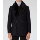 Mens Blue Peacoat with Faux Fur Trimmed