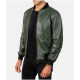 Mens Bomber Casual Green Leather Jacket