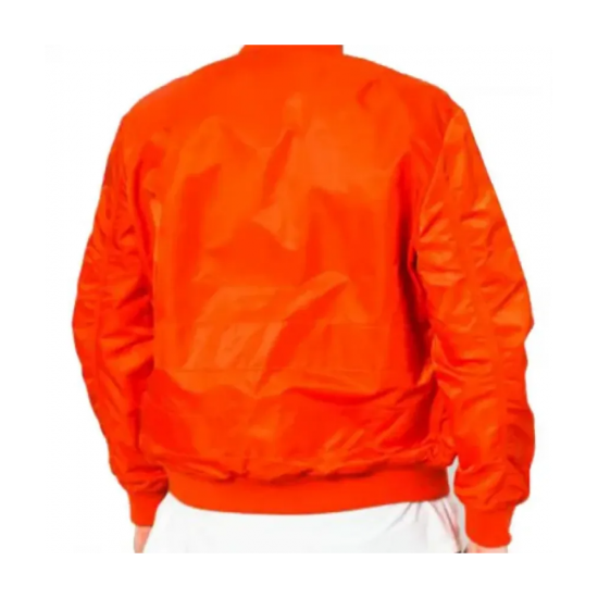 Mens Bomber Panelled Orange Satin Jacket