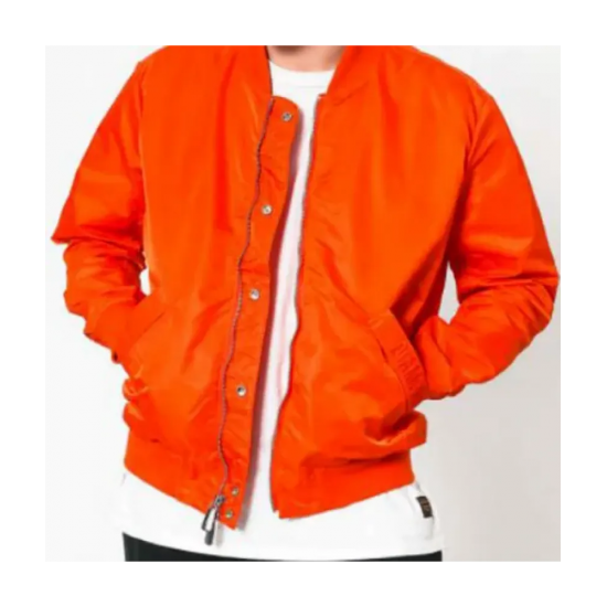 Mens Bomber Panelled Orange Satin Jacket