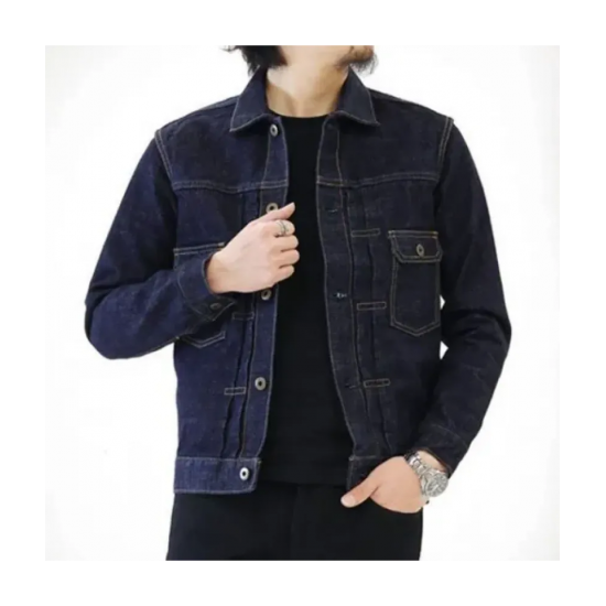 Mens Buttoned Japanese Blue Jean Jacket