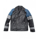 Mens Classic Black and Blue Striped Leather Biker Jacket