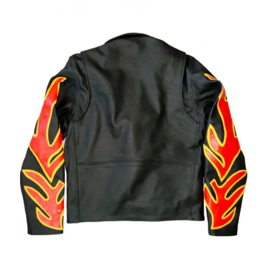 Mens Fire Flames Motorcycle Leather Jacket